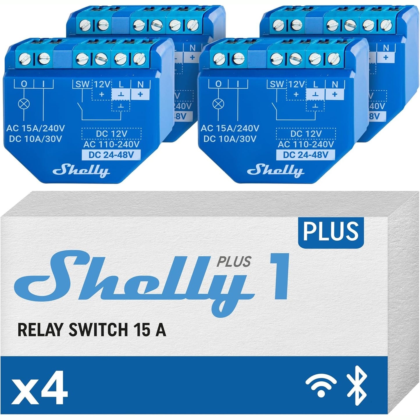 322535 - SHELLY PLUS 1 Ndërprerës inteligjent me rele Wi-Fi dhe Bluetooth - 16A, Automatizim shtëpie, i pajtueshëm me Alexa dhe Google Home