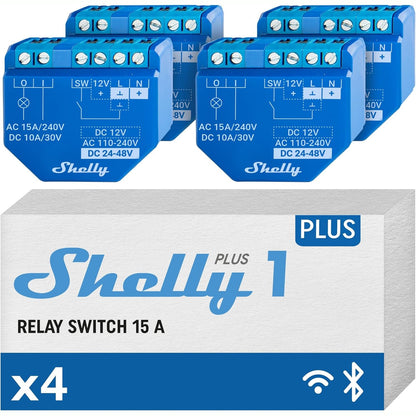 322535 - SHELLY PLUS 1 Ndërprerës inteligjent me rele Wi-Fi dhe Bluetooth - 16A, Automatizim shtëpie, i pajtueshëm me Alexa dhe Google Home