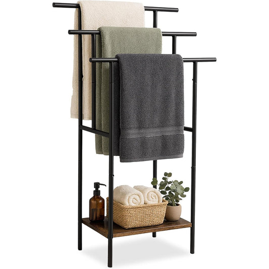 231212 - RELAXDAYS Raft Peshqirësh, 3 shufra, HBT: 100 x 68 x 30 cm, Industrial, Kafe/E Zezë