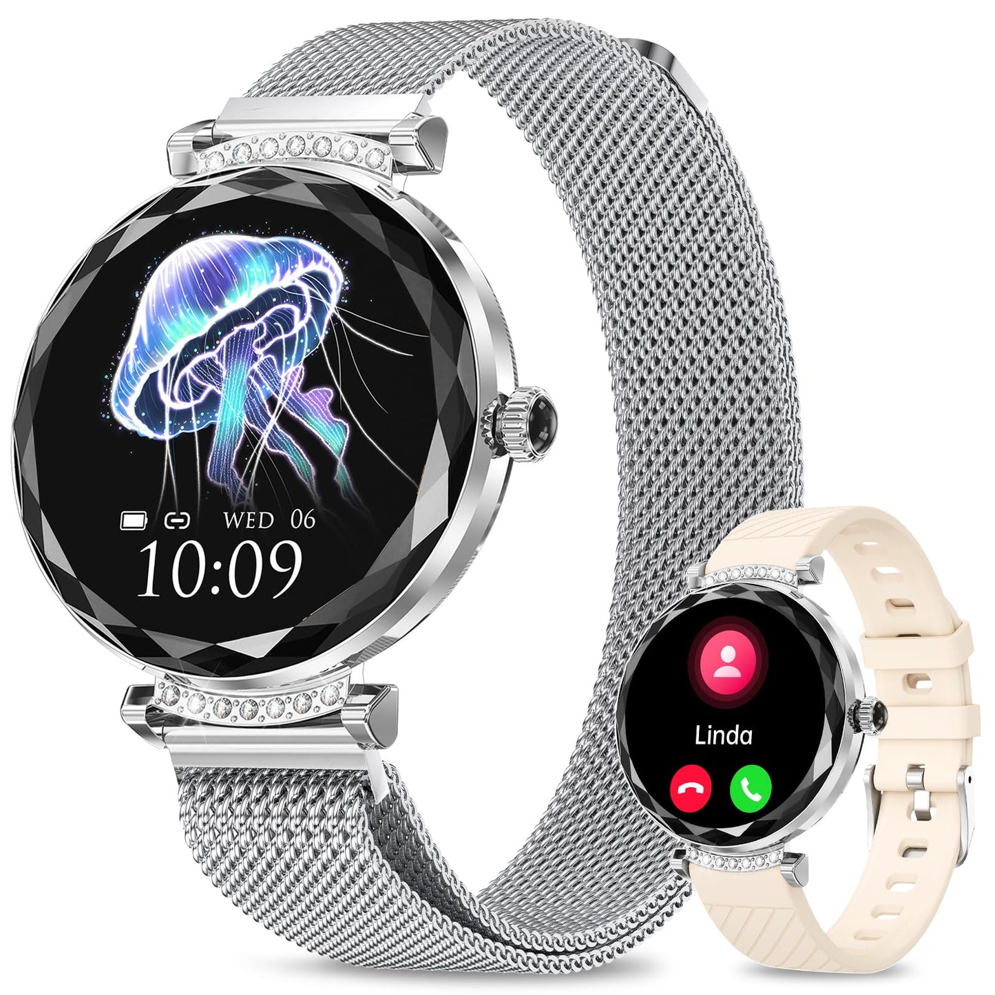 268318 - Orë Inteligjente për Femra, AMOLED 1.19", Bluetooth, 100+ Mënyra Sportive, Monitor Rrahjeve Zemre/Presion Gjakut/SpO2, IP68, Gjurmues Fitnesi, Argjendi