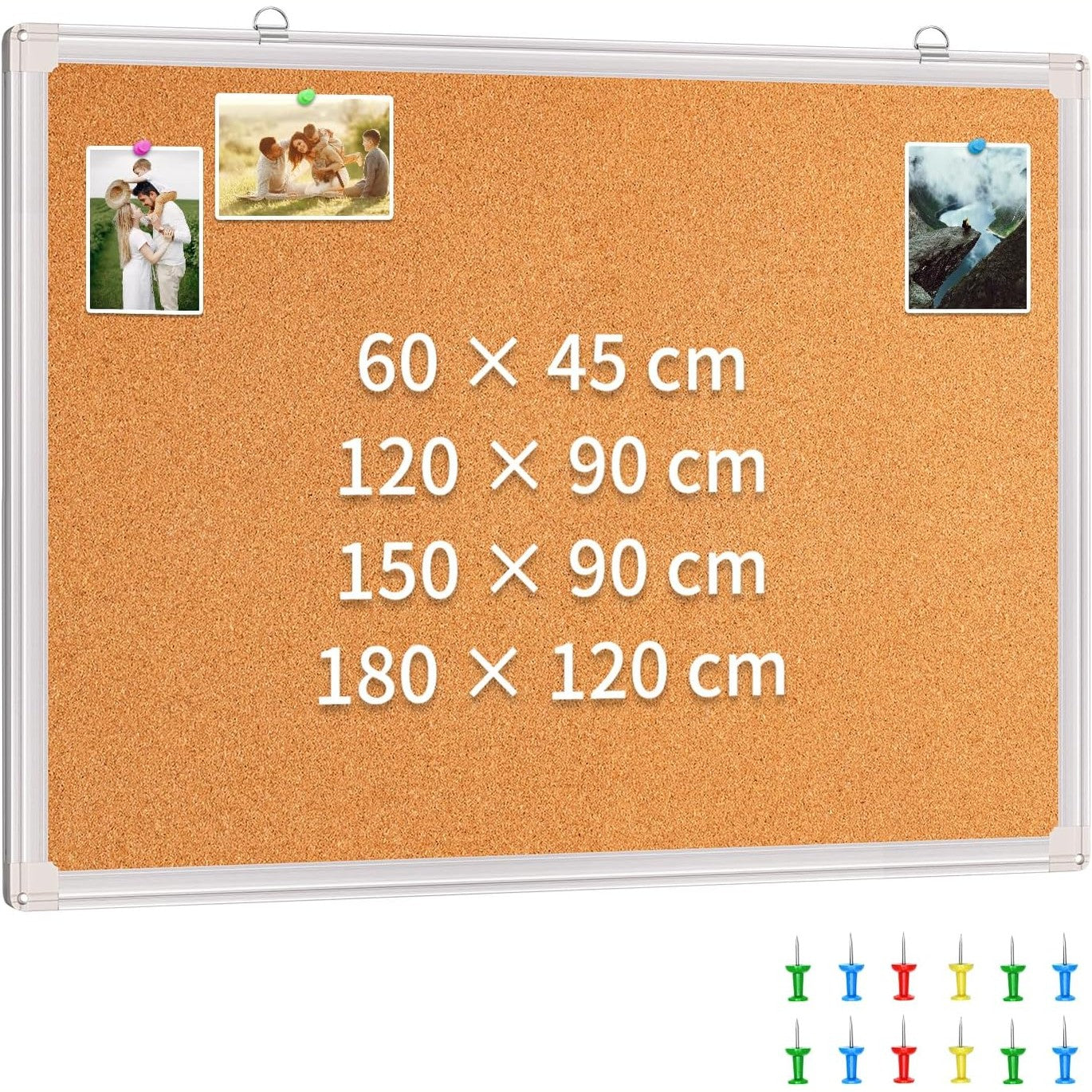 269474 - Maxtek Tabela e njoftimeve prej tape, e montuar në mur, 60 x 45 cm, me kornizë alumini, përfshin kunja shtytëse dhe komplet montimi