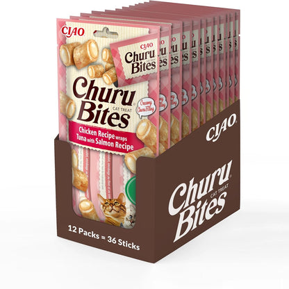 214275 - INABA Churu Bites me 40% mish pule dhe 32% ton, pa drithëra, pa sheqer, pa nënprodukte, ushqime për mace, perfekte për të fshehur tabletat, 30g