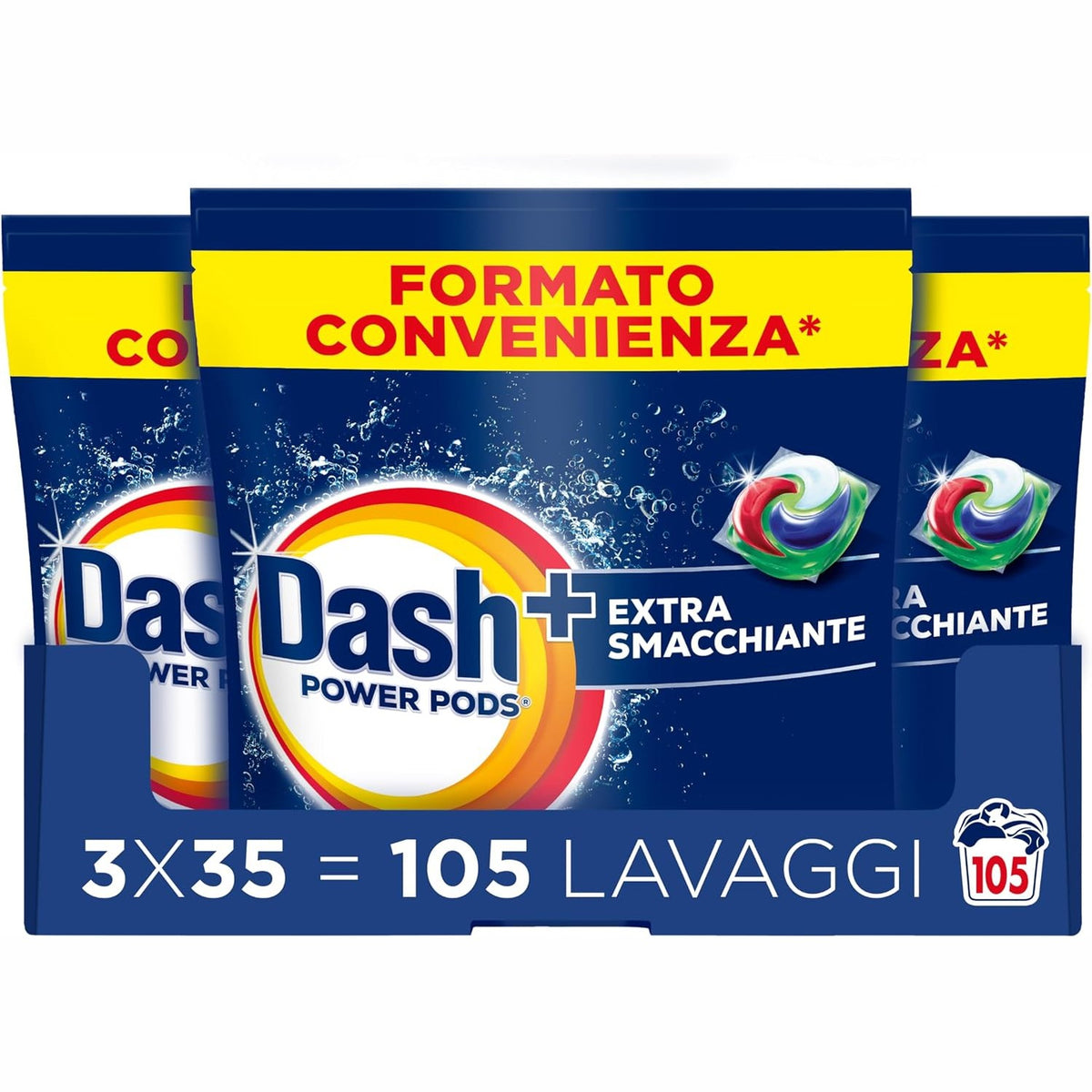 296640 - DASH Kapsula Detergjenti për Larje Rrobash Power Pods Extra Stain Remover, 105 Larje (3x35), Heq njollat 7-ditore
