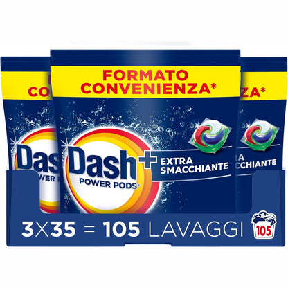 296640 - DASH Kapsula Detergjenti për Larje Rrobash Power Pods Extra Stain Remover, 105 Larje (3x35), Heq njollat 7-ditore