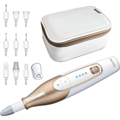 275010 - BEURER Set Manikyr/Pedikyr MP 64, Set Elektrik për Kujdesin e Thonjve, 10 Shtojca, me Dritë LED, Një Madhësi, E Bardhë dhe e Artë