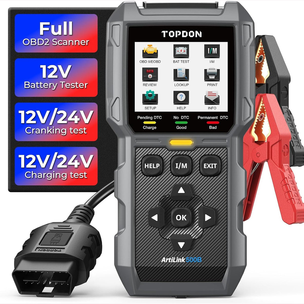 312612 - TOPDON Lexues Kodi OBD2 AL500B, Funksione të Plota OBD2, Testues Baterie 12V, Teste Nisjeje dhe Ngarkimi 12V/24V