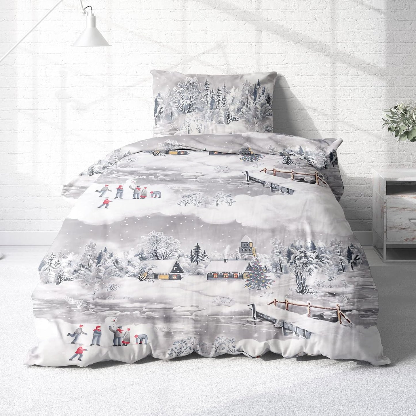 214123 - TRÄUMSCHÖN Set çarçafësh Flanel me 2 pjesë 135x200 cm + 80x80 cm – Çarçafë dimërorë të butë, ngjyrë argjendi