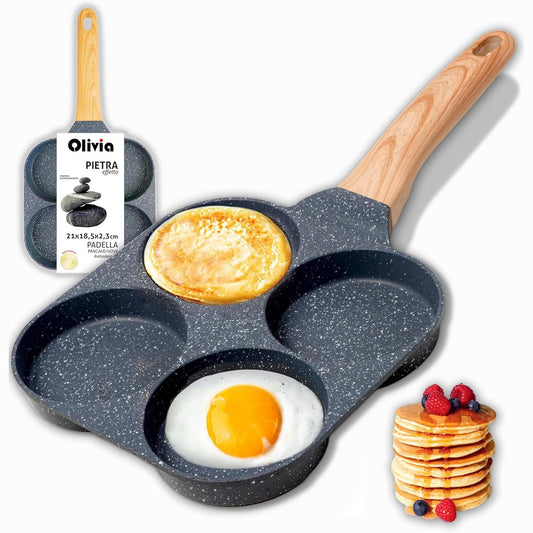 137430 - IPEA - Tigan i aluminit jo-ngjitës 21 cm, për soba me induksion dhe gaz, me 4 forma për gatimin e fritatave, krepave, vezëve, hamburgerëve, me dorëzë super të rehatshme