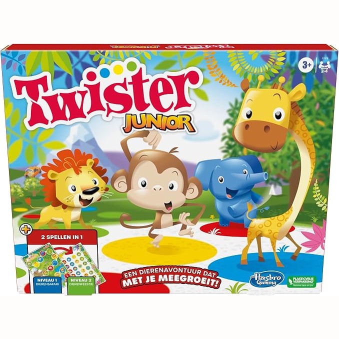 293970 - HASBRO GAMING Twister Junior Animal Adventures, dyshek me dy anë, 2 lojëra në 1, lojë për festë, për 2-4 lojtarë