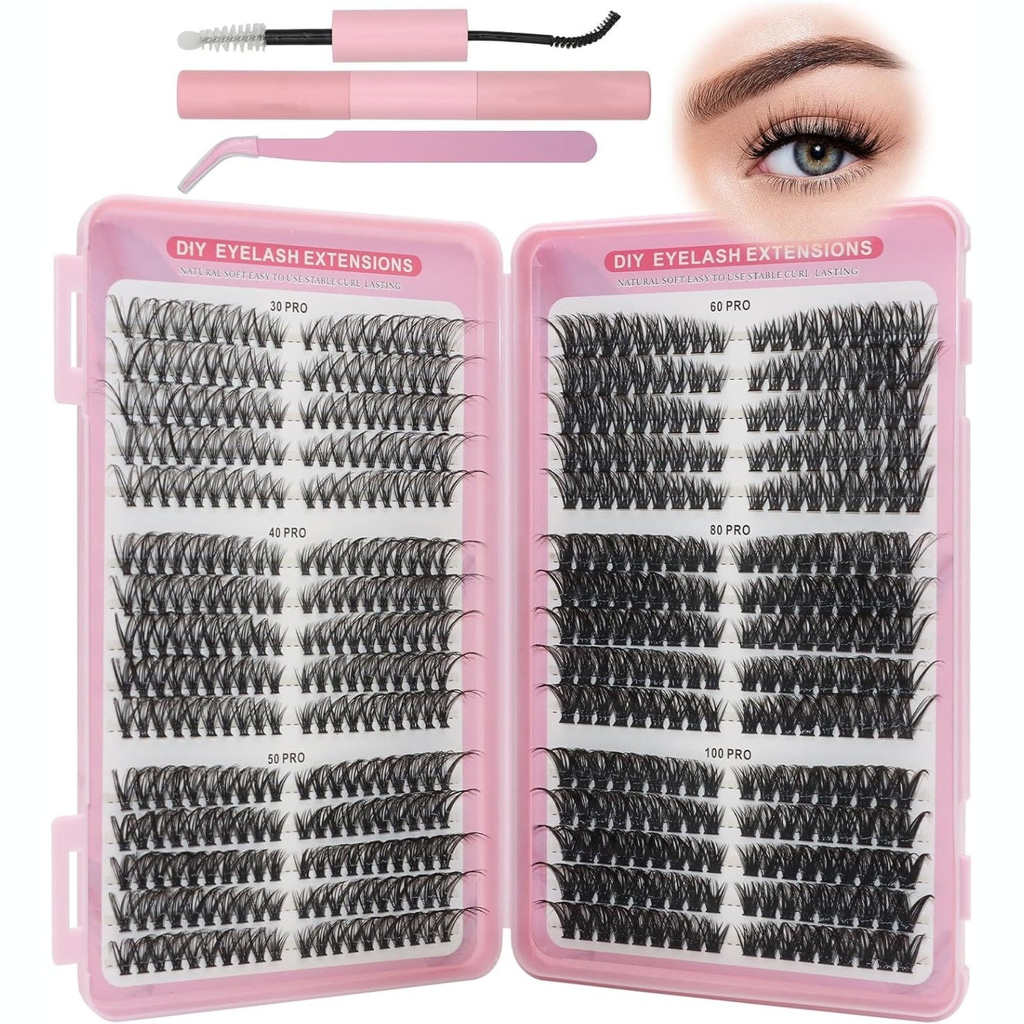 272089 - VEGCOO Kit Qerpikësh të Rremë 570 copë - Qerpikë të Kaçurrelizuar 30-40-50-60-80-100D, zgjatje qerpikësh natyrale për vajza dhe gra fillestare