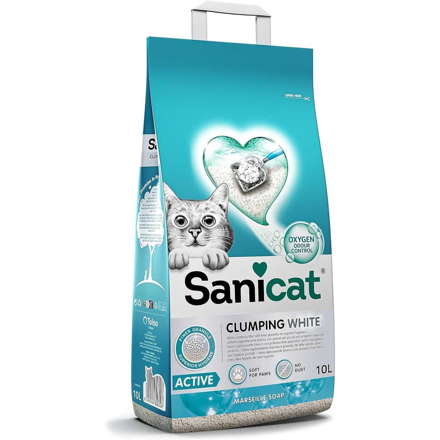 168734 - SANICAT - Plehra e Bardhë për Macet me Ngjitje Ultra të Fortë, Aromë Sapuni Marseille, e Bërë nga Minerale Natyrale, Kontroll i Garantuar i Aromave, Kapacitet 10L
