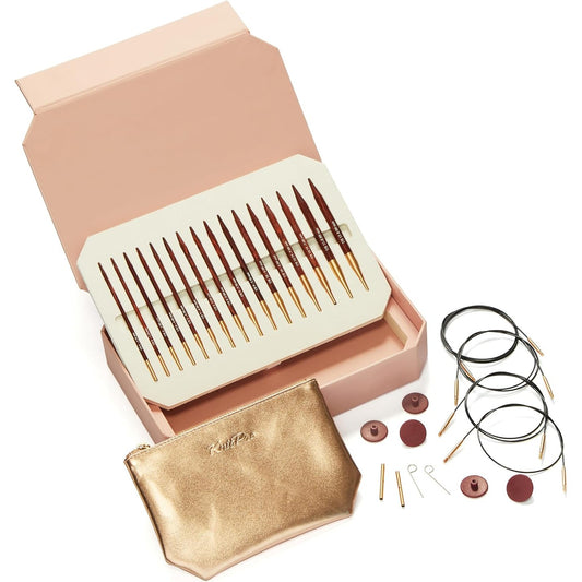 208065 - SETI DHURATASH KNITPRO DELUXE: Gjilpëra Rrethore të Ndërrueshme Symfonie Rose nga Druri, Madhësi 3.50-8.00 mm me Aksesorë