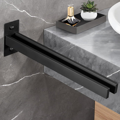 215900 - Mbajtëse peshqirësh e zezë për banjo, çelik inox 304, e montuar në mur me 2 krahë, 39 x 5 x 10 cm