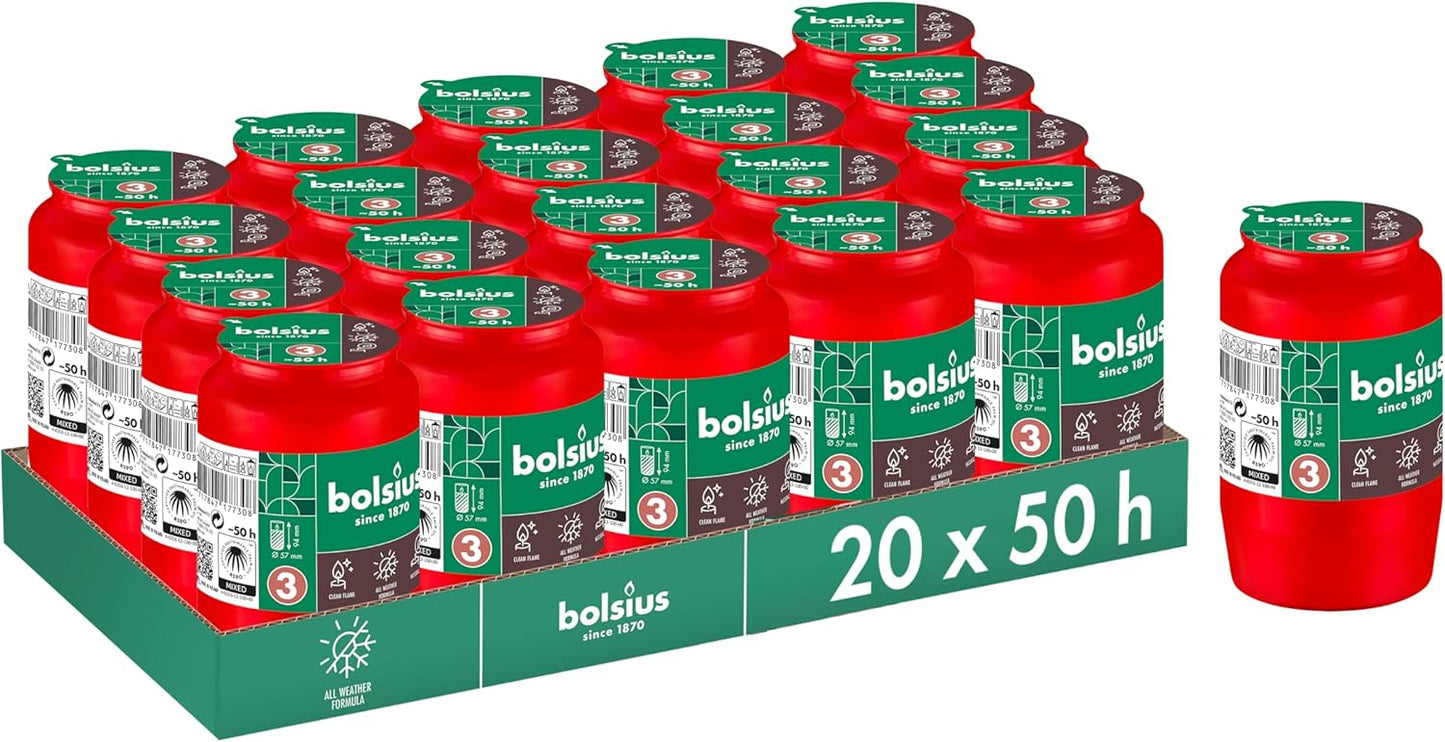 262032 - Bolsius Pako me 20 Qirinj Funerali, E Kuqe, Koha e Djegies: 2 Ditë