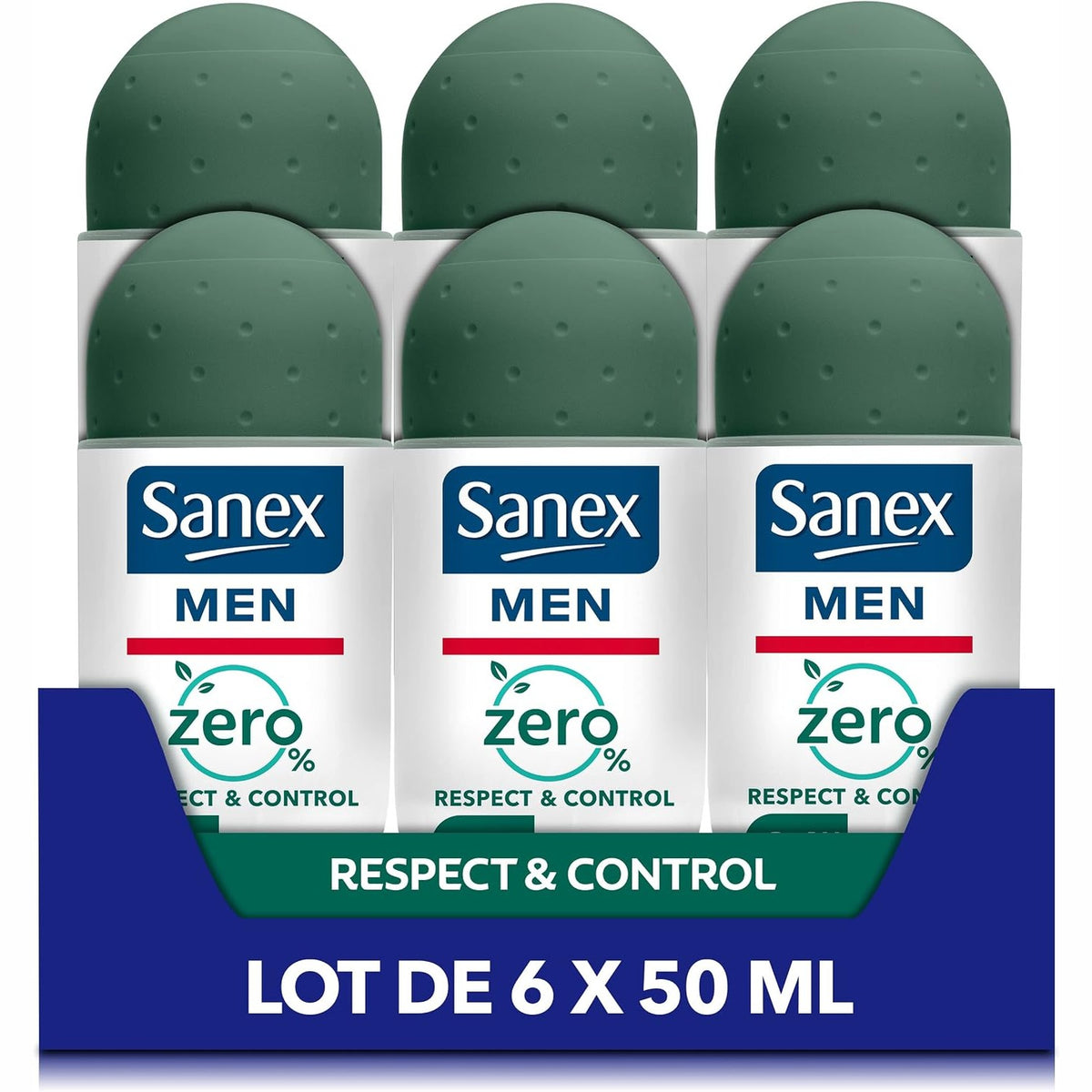 307565 - SANEX Deodorant Homme Bille 0%, Men Respect & Control, 6 x 50 ml