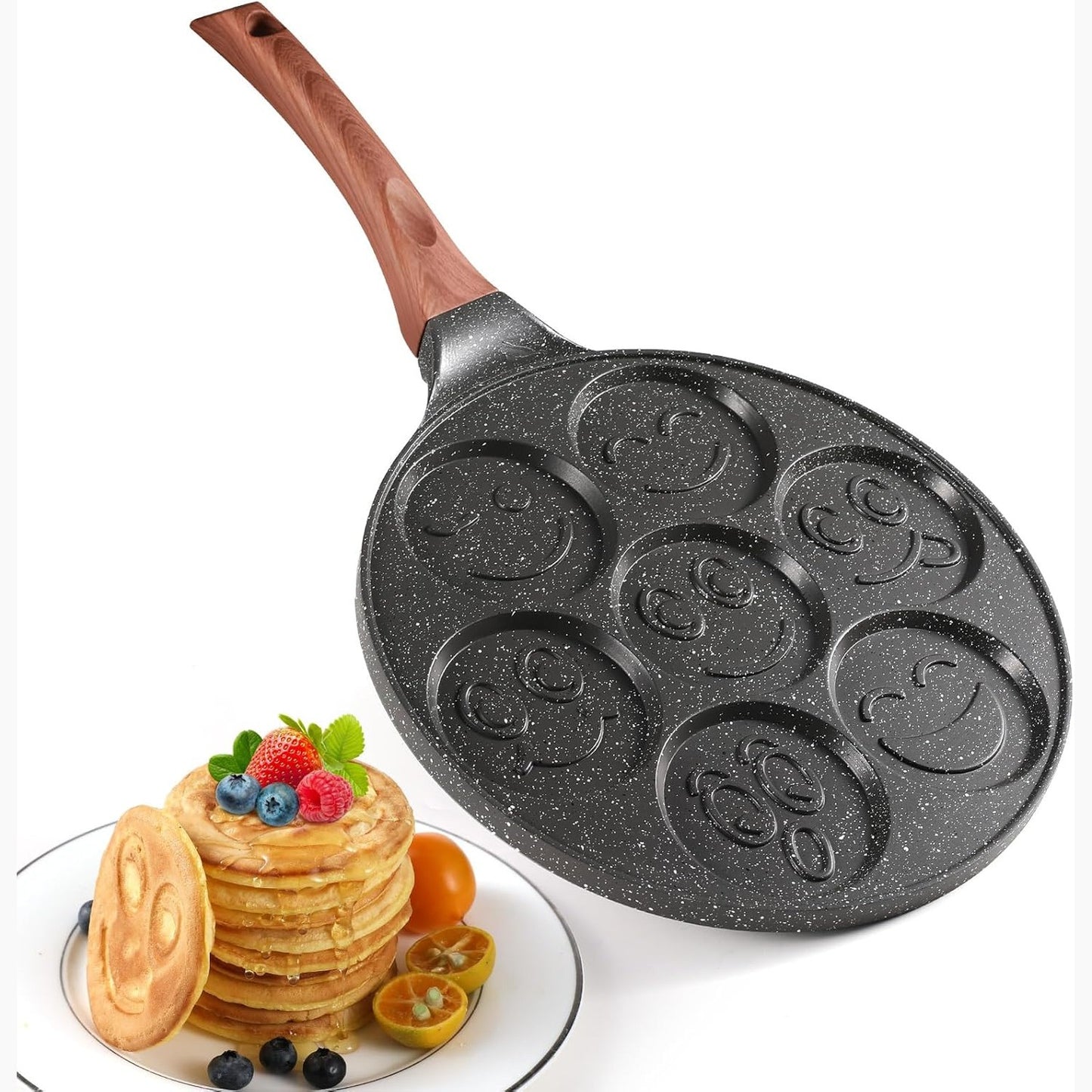 256262 - YASHE Tavë për petulla Smiley Face, Tavë për krepa me 7 vrima, Mini për përgatitjen e petullave prej alumini, për mëngjes, drekë dhe festa