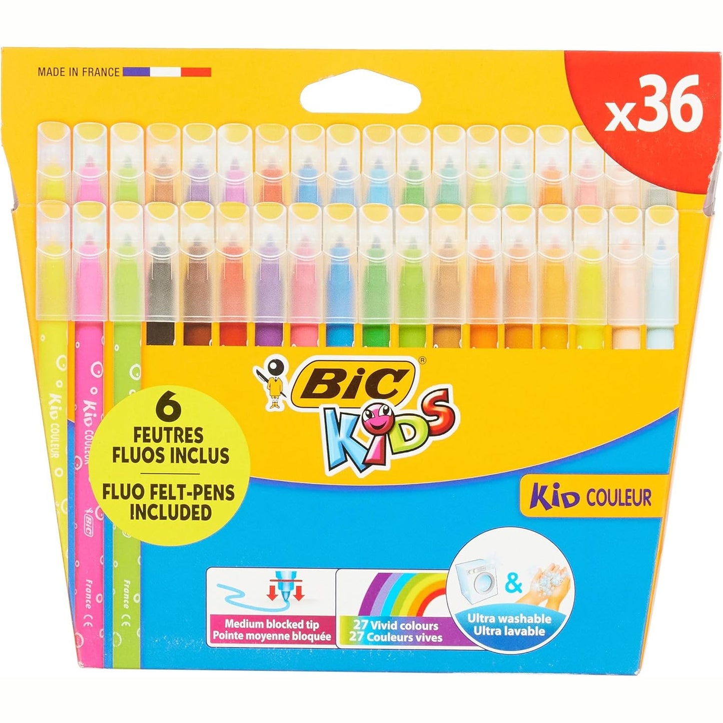 268991 - BIC Kids Kid Color - Markera ngjyrosës me majë të mesme të larëshme, ngjyra të ndryshme, kuti kartoni me 36 copë