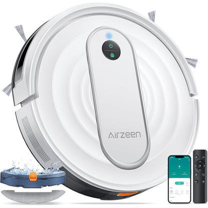 239254 - AIRZEEN Fshesë me korrent dhe mop robot 4 në 1 me thithje të fortë 4000Pa, vetë-karikueshme, me APP/telekomandë/kontroll Alexa për qime kafshësh shtëpiake dhe dysheme të forta, orar, e qetë, J10