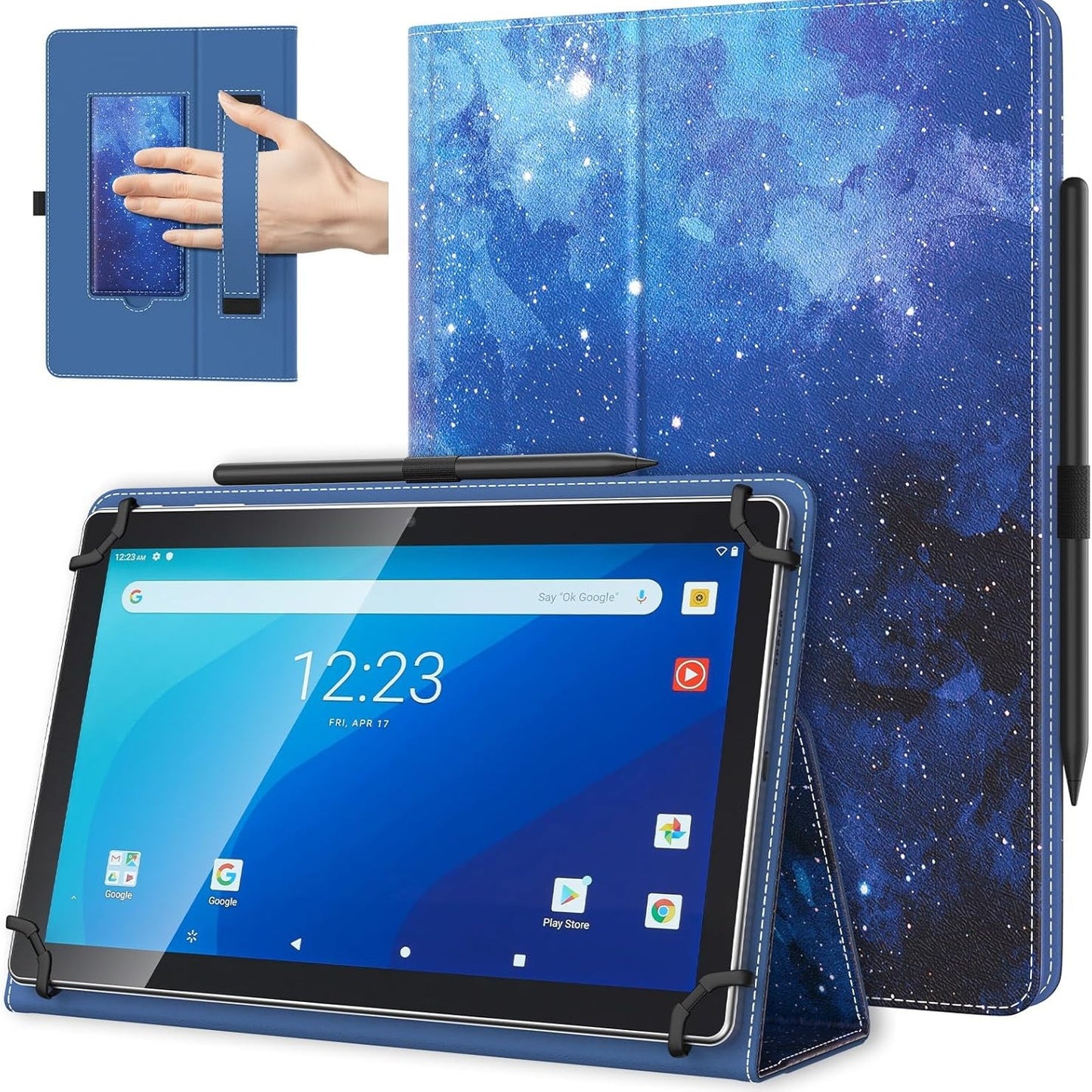 269320 - TiMOVO Mbështjellëse universale për tableta Android 10.1 inç me lak lapsi, mbështjellëse e lehtë e palosshme me mbështetëse me rrip për tabletat me ekran me prekje 9.6-11 inç, Blu nate