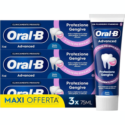 272090 - ORAL-B Pastë dhëmbësh Advanced Gum Protection 3x75ml, klinikisht e provuar për mishrat e inflamuar, pastrim efektiv i dhëmbëve, shije menteje