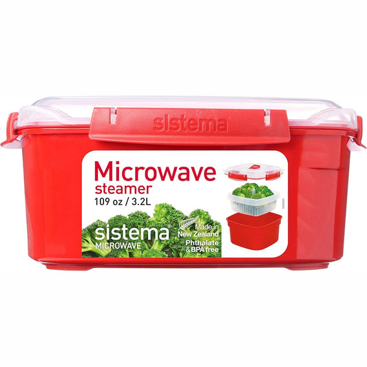 253587 - SISTEMA AVULLUES, 3.2 L, pa BPA, me shportë avulloreje, e kuqe/transparent
