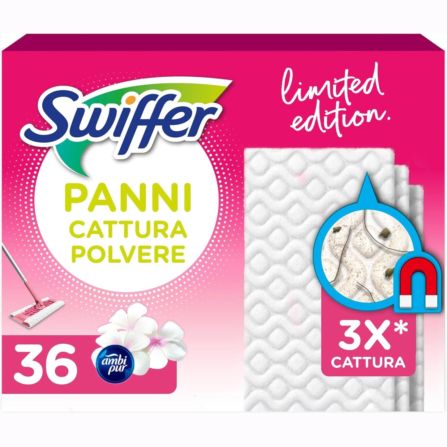 318396 - SWIFFER - Peceta për Kapjen e Pluhurit, 35 Peceta të Thata Mikrofibre, Rozë, Kap Pluhurin dhe Papastërtinë, E Shkëlqyer për të Gjitha Llojet e Dyshemeve dhe për Qimet e Kafshëve Shtëpiake, Format Giga