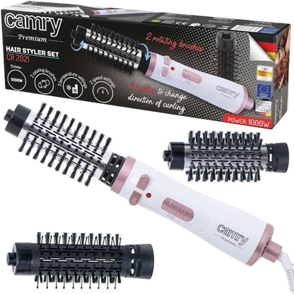 317220 - CAMRY Furçë Termike, 1200 W, Furçë Rrotulluese me Ajër të Nxehtë, Shtojca 50 mm dhe 38 mm, 2 Udhëzime Rrotullimi, 3 Cilësime Temperature
