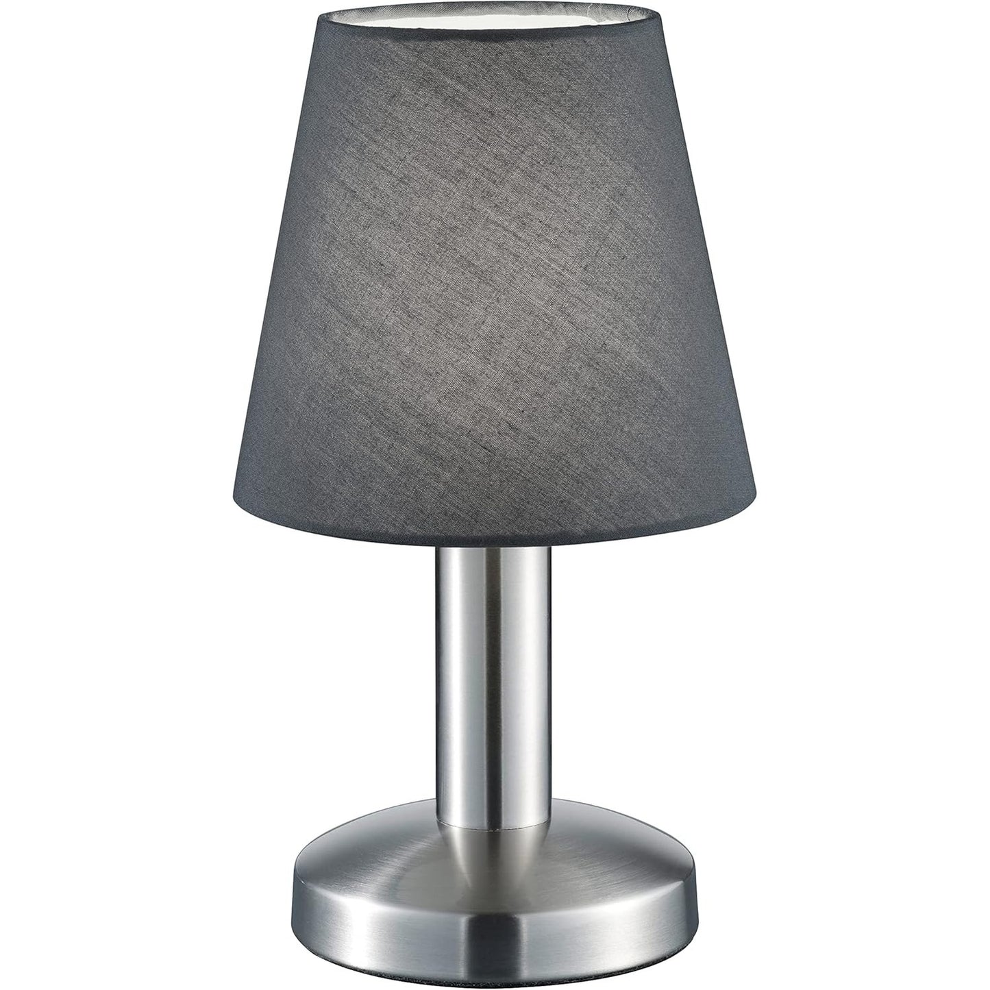 236182 - Llambë tavoline Trio Lighting Mats II 599700142, metal nikeli mat, hije prej pëlhure gri, pa 1 llambë E14, kontroll me prekje