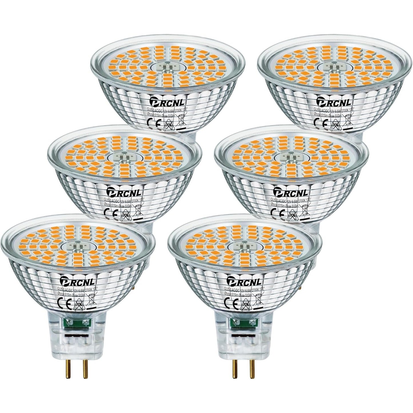 215953 - PRCNL Llampa LED GU5.3 MR16 6.5W e Bardhë e Ngrohtë 2700K, Ekuivalente me Llampë Halogjene 50W, 615 Lumen, Kënd Rreze 120°, AC/DC 12V, Pako me 6.