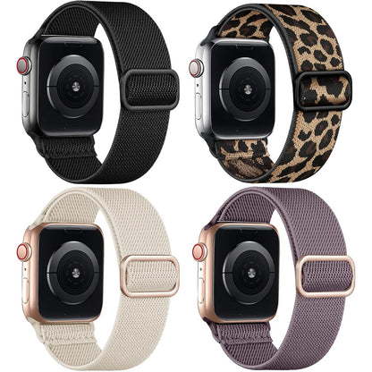 267248 - OIELAI Rrip Dore me 4 Unaza, për Apple Watch 44mm 45mm 46mm 42mm 49mm, Najlon, i Zi/Leopard/Bezhë/Vjollcë Tym