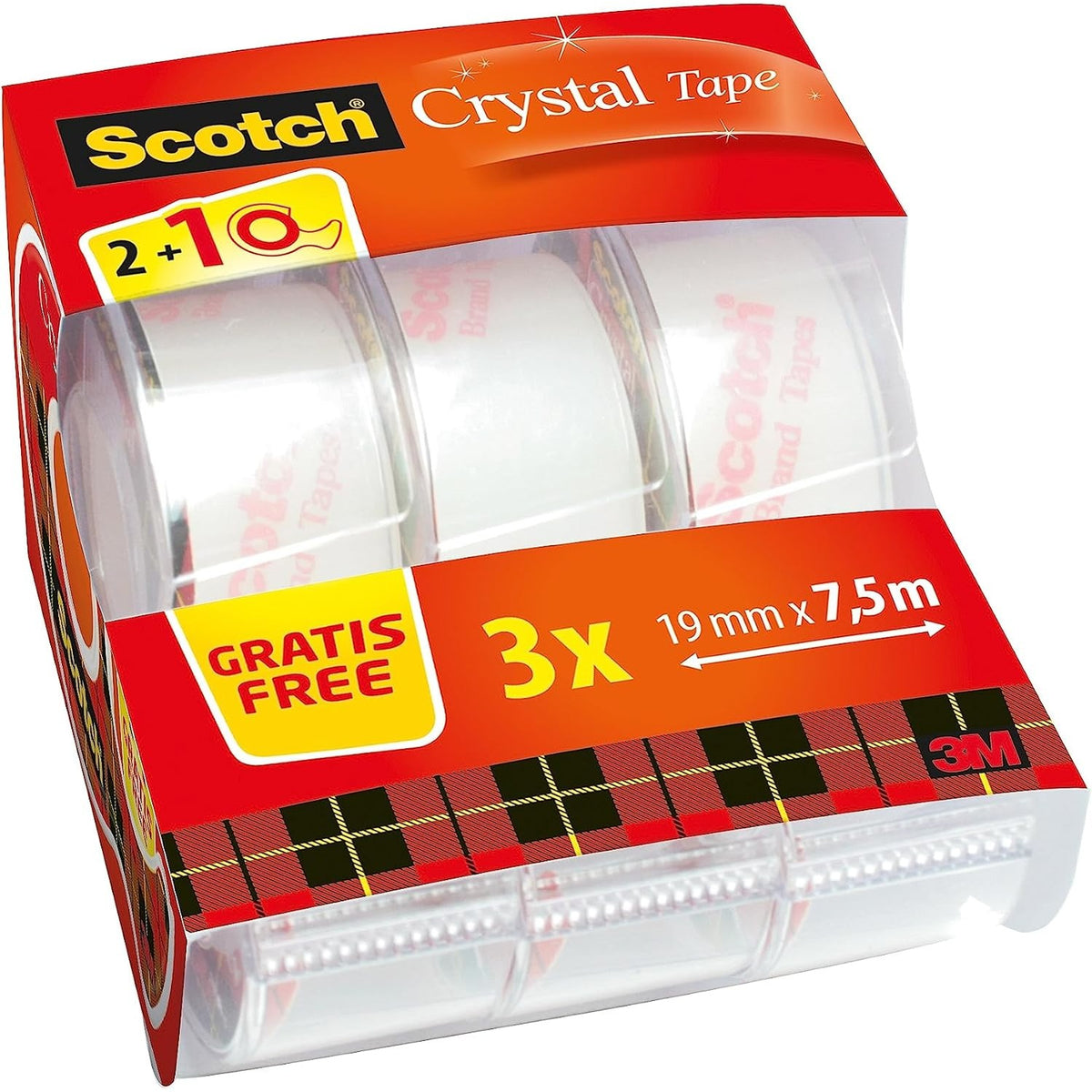 296472 - SCOTCH Shirit ngjitës Crystal, 19 mm x 7.5 m, 2 rrotulla dhe 1 rrotull FALAS, Shpërndarës dore