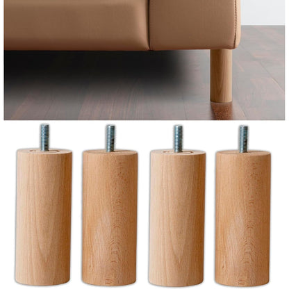 313716 - IPEA 4x Këmbë Druri për Mobilje dhe Divane, Lartësia 180 mm, Set prej 4 Këmbësh Druri të Papërpunuara, Vidë M10