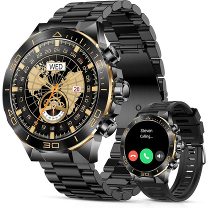 272866 - ORË INTELIGJENTE për meshkuj - përgjigje/thirrje për Android/iPhone, ekran AMOLED HD 1.43", kapacitet 400mAh, monitorim rrahjesh zemre, oksigjeni, presionit të gjakut, monitorim gjumi, pedometër, 2 rripa