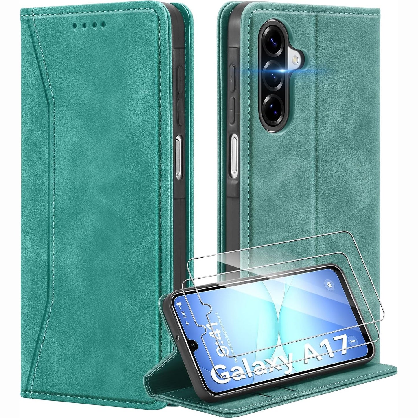 269314 - DEISYZY Mbrojtëse Lëkure për Samsung Galaxy A17 5G, me 2 mbrojtëse ekrani, vend për kartë, rezistente ndaj goditjeve, Blu e çelët