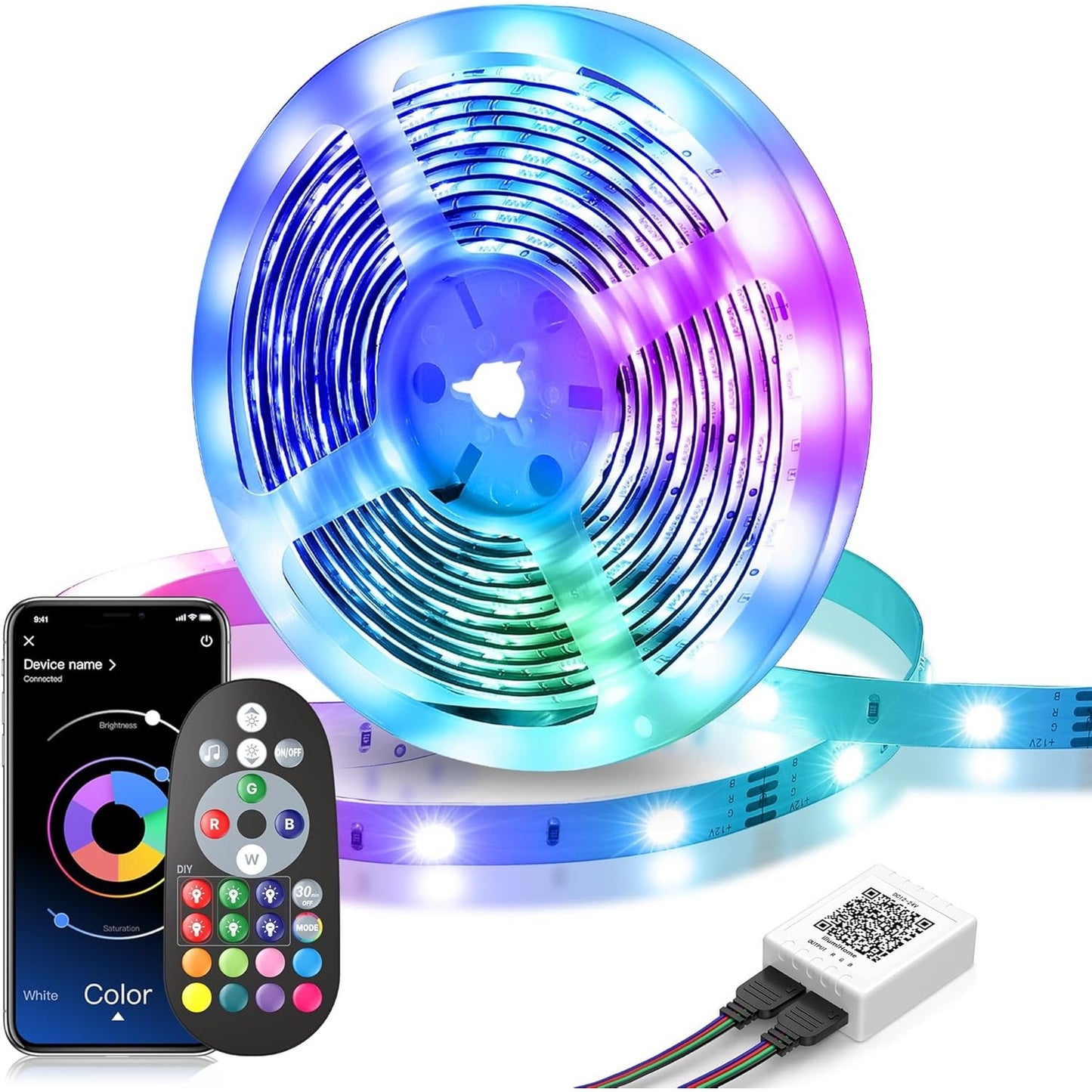 134533 - ACICILI - Shirit LED RGB Bluetooth 10m, me Kontroll Nga Aplikacioni, Sinkronizim me Muzikë, Vetëngjitës, Fleksibël për Dekorim Kuzhine, Festa e Krishtlindjes