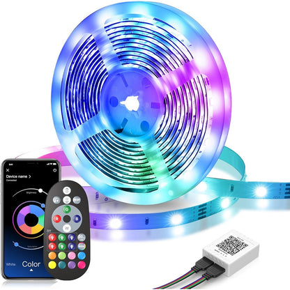 134533 - ACICILI - Shirit LED RGB Bluetooth 10m, me Kontroll Nga Aplikacioni, Sinkronizim me Muzikë, Vetëngjitës, Fleksibël për Dekorim Kuzhine, Festa e Krishtlindjes