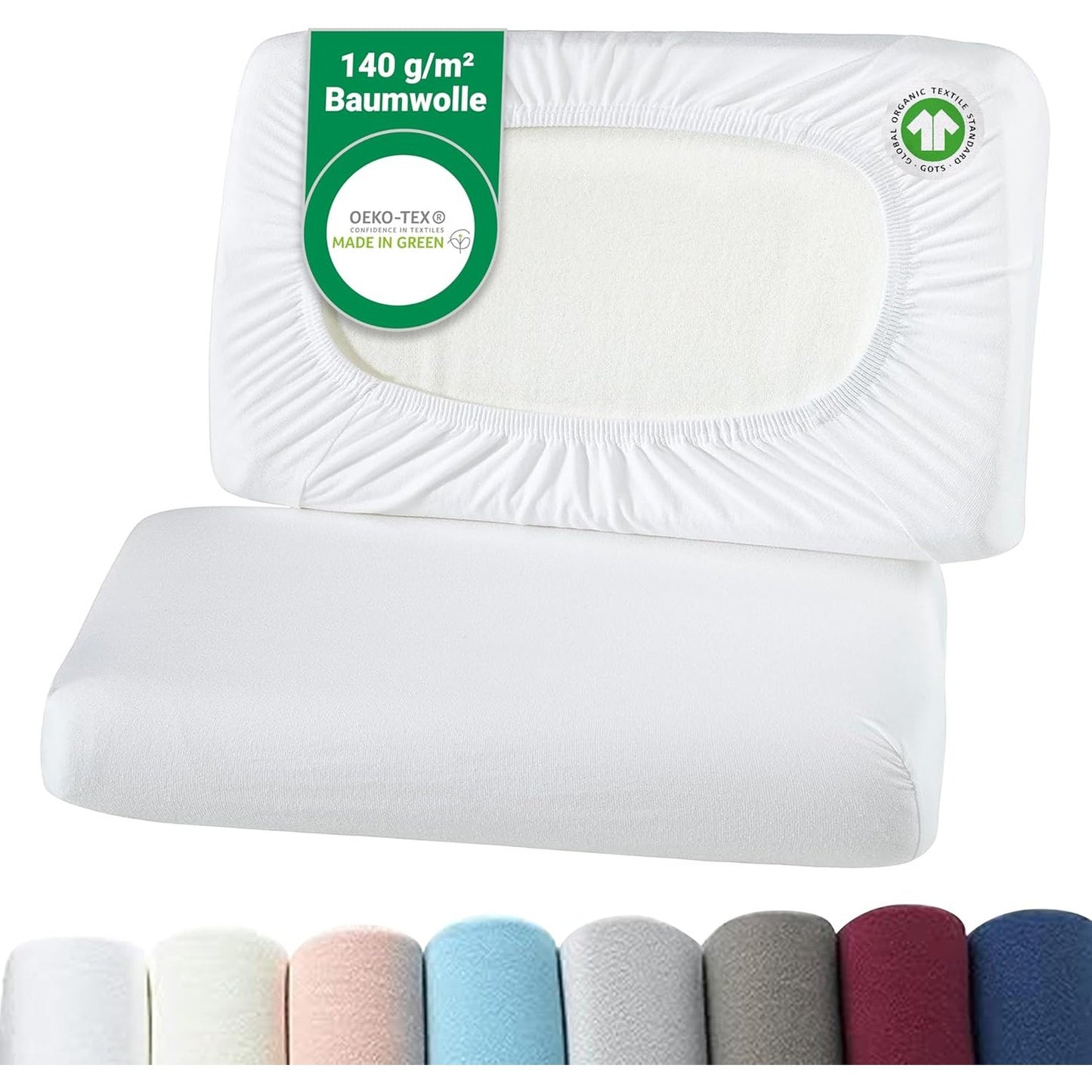 186105 - BASATEX Mbulesa Jastëkësh Organike me mbushje, Pako 2 Copë, Për Qafë dhe Jastëkë Ortopedik, Materiale 97% Pambuk i Certifikuar GOTS + 3% Elastan, Madhësi 40x60cm - 45x65cm, Ngjyra E Bardhë