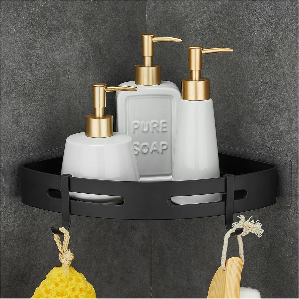 314294 - GRICOL - Raft Dushi, Nuk Kërkohet Shpim, Raft Këndi, Metal Vetëngjitës, 2 Grepa, I Pandryshkshëm, I Zi