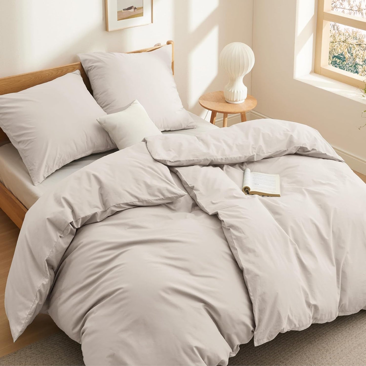 183769 - BEDSURE Set Çarçafësh Pambuk 135x200 Oeko-TEX me 4 Pjesë - Ngjyrë Bezhë, Mbulesë Jorgani dhe 2 Mbulesa Jastëkësh 80x80cm