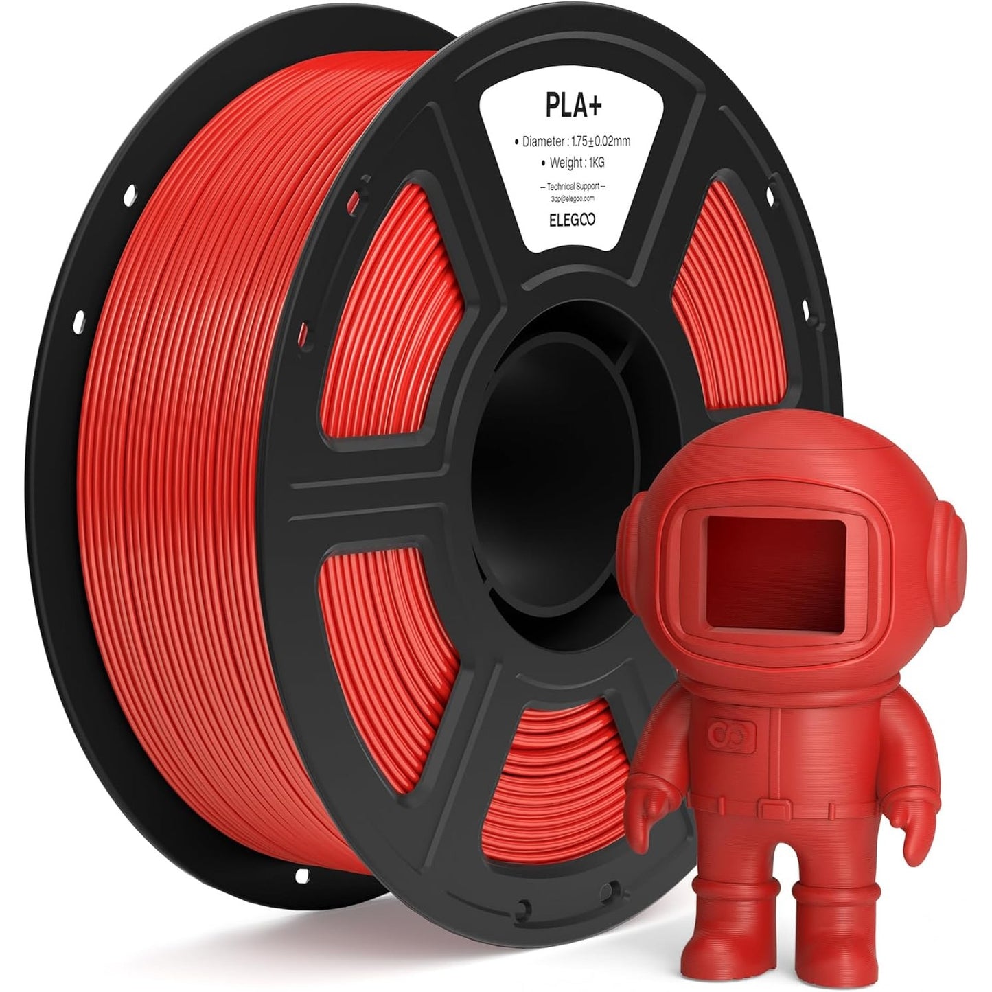 276976 - ELEGOO Filament PLA+ 1.75 mm i Kuq i Ndritshëm 1KG, me saktësi dimensionale ±0.02 mm, i pajtueshëm me printerët FDM