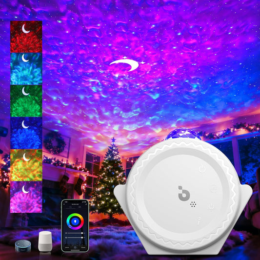 202997 - IKHDCYH Projektor LED Wifi me Qiell Yjor, Kontrolle me Zë, Lidhje Wifi, Kohëmatës, Përdorur si Dekor për Dhomën e Gjumit ose Dhuratë Krishtlindjesh, Asistenti i Google (i Bardhë)