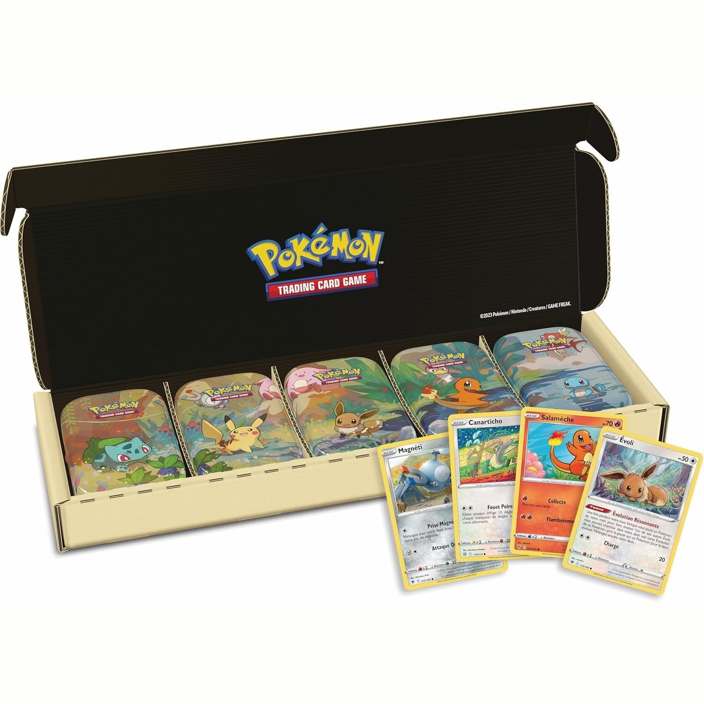 292629 - Lojë me Letra Tregtare Pokémon: Paketa Mini Tin Box Kanto Friends, 10 pako përforcuese, 5 monedha, 5 karta me figura