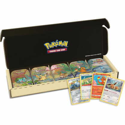 292629 - Lojë me Letra Tregtare Pokémon: Paketa Mini Tin Box Kanto Friends, 10 pako përforcuese, 5 monedha, 5 karta me figura