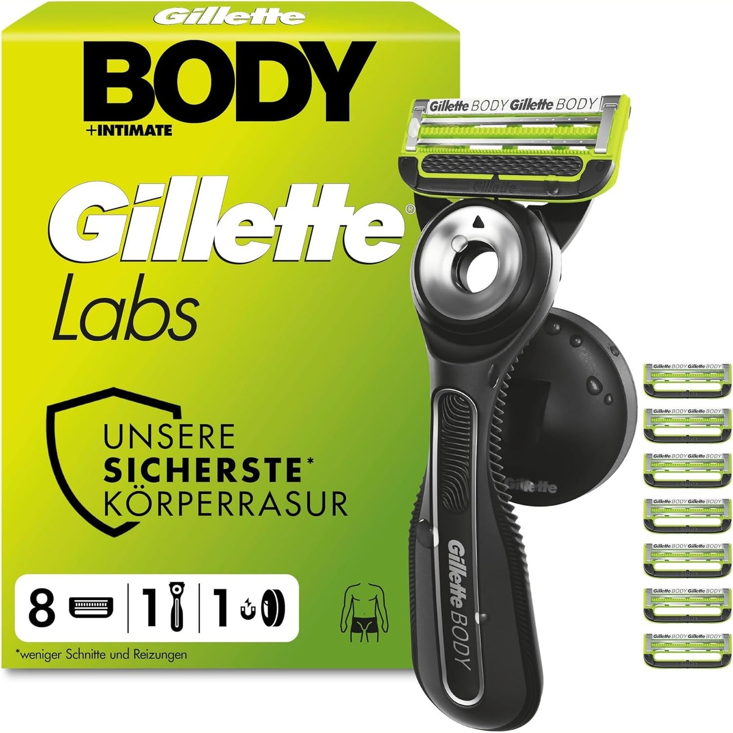 289762 - GILLETTE Briskë intime Labs Body + Intimate për meshkuj, 8 fishekë, e zezë