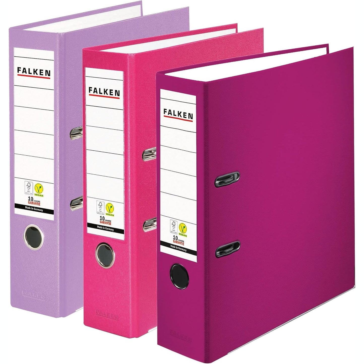 276969 - Falken Paketim me 3 dosje PP-Color, 8 cm i gjerë, DIN A4, ngjyrë Berry Pastel, mbulesë plastike dhe letre brenda