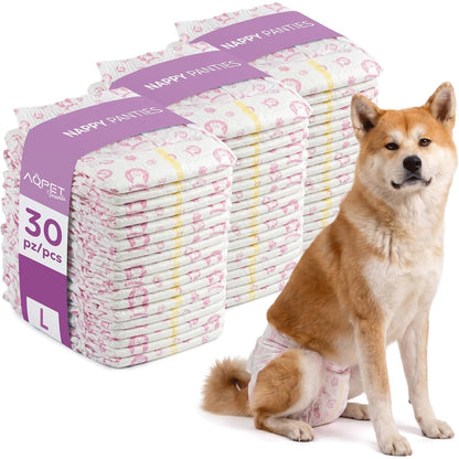256697 - AQPET Pelena Higjienike për Qen Femra, Madhësi e Madhe 520x320 mm, Pako me 30 copë, Mbyllje Ngjitëse të Rregullueshme