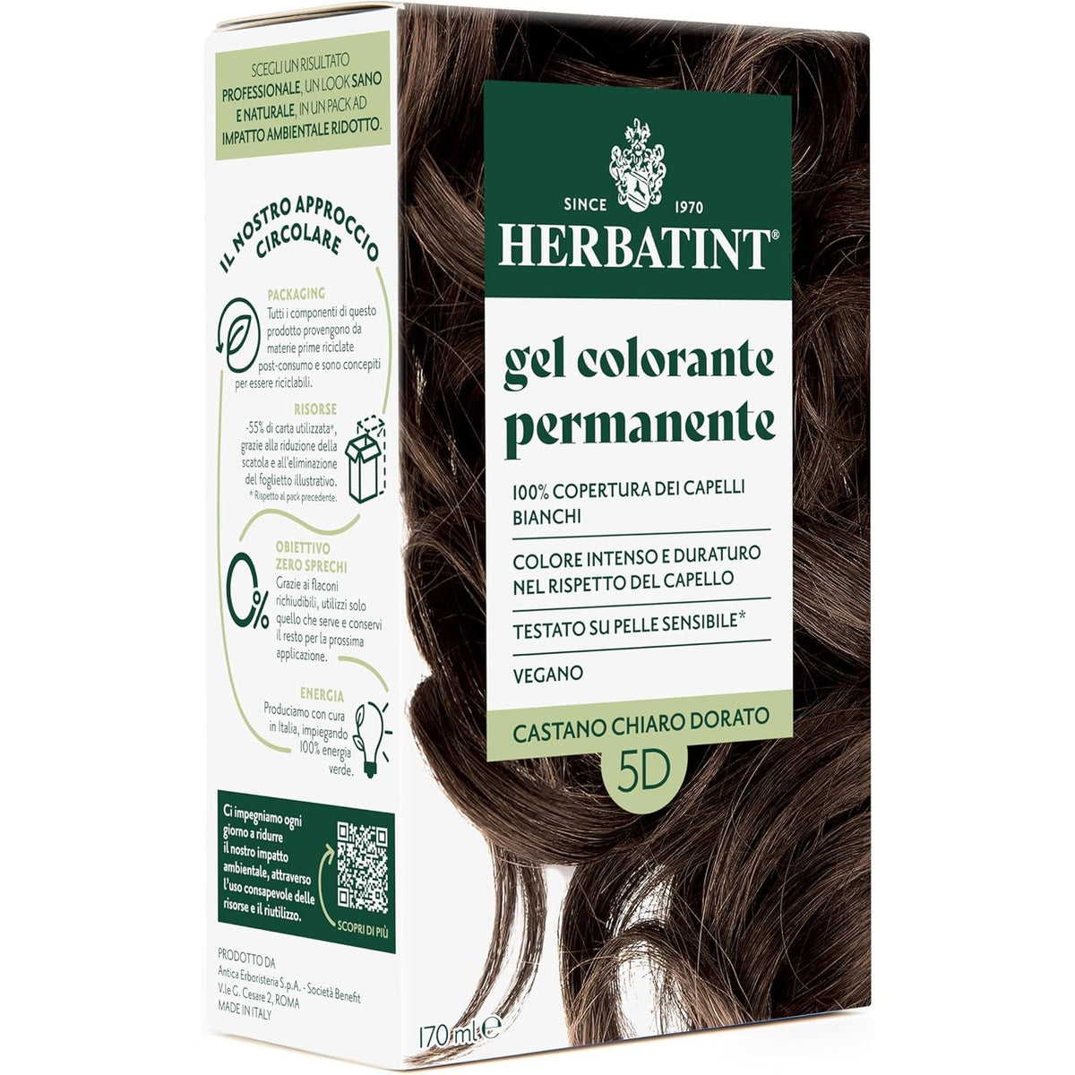 318111 - HERBATINT Xhel për Ngjyrosje të Përhershme për Flokë 5D Ngjyrë e Artë e Çelët - 170 ml | Pa Amoniak, Mbulim 100% i Flokëve të Grira | Për Lëkurë të Ndjeshme, me 8 Ekstrakte Natyrale Organike