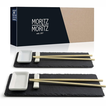 252745 - Pjatë sushi MORITZ & MORITZ me 10 pjesë dhe tasa për salcë për 2 persona - 30x10 cm - enë për sushi, pjata prej argjile me shkopinj, vende për pushim, tasa për salcë, pjata prej argjile