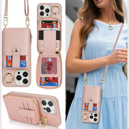 310415 - SAILORTECH Mbrojtëse për iPhone 13 Pro Max me Mbajtëse Unaze dhe Rrip Qafe, Mbrojtëse Portofol me Vende për Kartë Krediti - Ar i Kuq