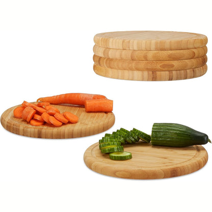 177348 - SET Bambu - Set prej 6 Dërrasa Prerëse Rrumbullakëta, Prej Bambuje, 25 cm, Mbulesa Tavoline, Tabaka Druri për Mëngjes, Pamje Natyrale, Ngjyrë Kafe